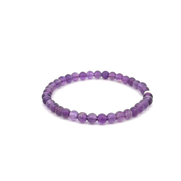 Natural Amethyst Gemstone Stretch Bracelet with 14K Gold Polished Accent Bead - Picture 6 of 6